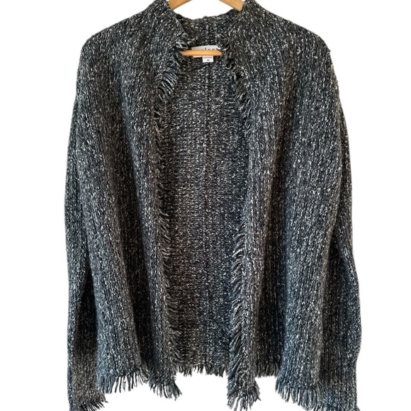 Velvet by Graham & Spencer Tweed Chunky Knit Fringe Open Front Cardigan - Picture 2 of 15